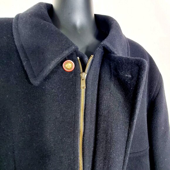 Mario Valente Mens Black Wool & Cashmere Coat Size 44 Fleur-de-lis Buttons Italy - Picture 12 of 14